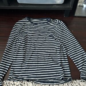 Lululemon Long Sleeve Navy and White Striped Athletic Tee
